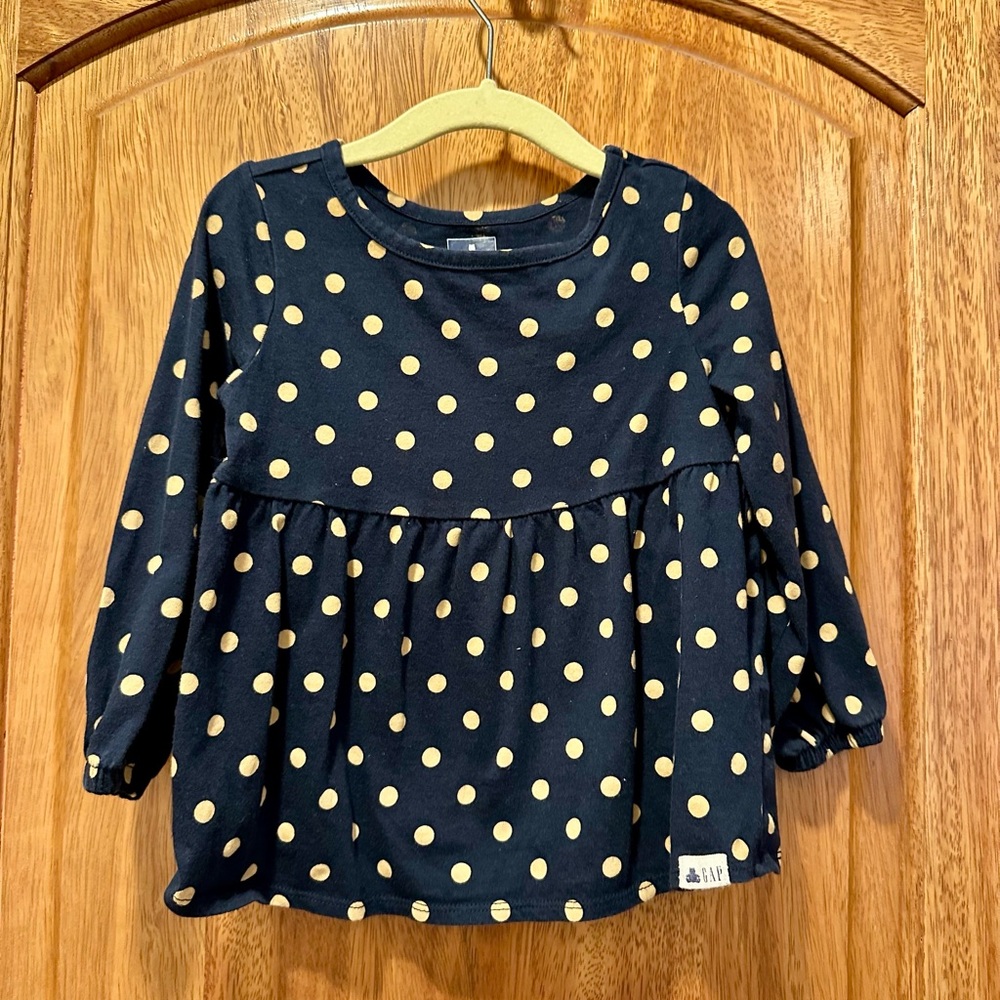 Gap Navy Blue with Tan Polka Dot Long Sleeve T-Shirt